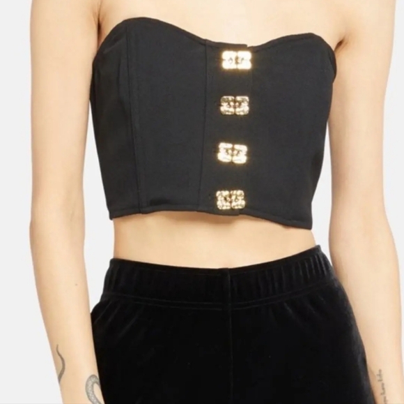 Ganni Tops - GANNI Black corset  top with gold buttons size 32 (size 0) new without tags
